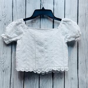 Rare Editions Girls White Eyelet Lace Top Size 10/12